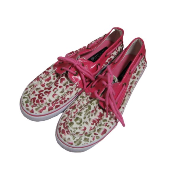 Sperry Topsiders Bahama Pink White Leopard Print Women's Size 5M - Picture 1 of 9